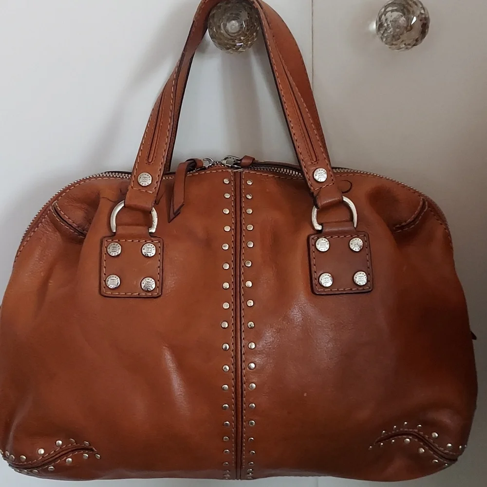 Michael Kors Cognac Leather Stud-Accent Satchel